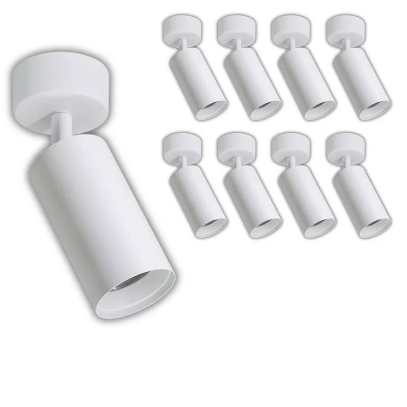 9er Pack Schwenkbarer LED Aufbauspot mit GU10 Fassung, weiß, IP20, Aluminium
