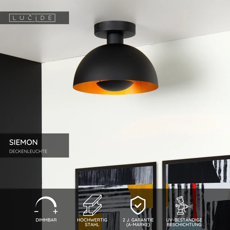 Deckenleuchte Siemon halbrund Ø 25cm dimmbar Stahl