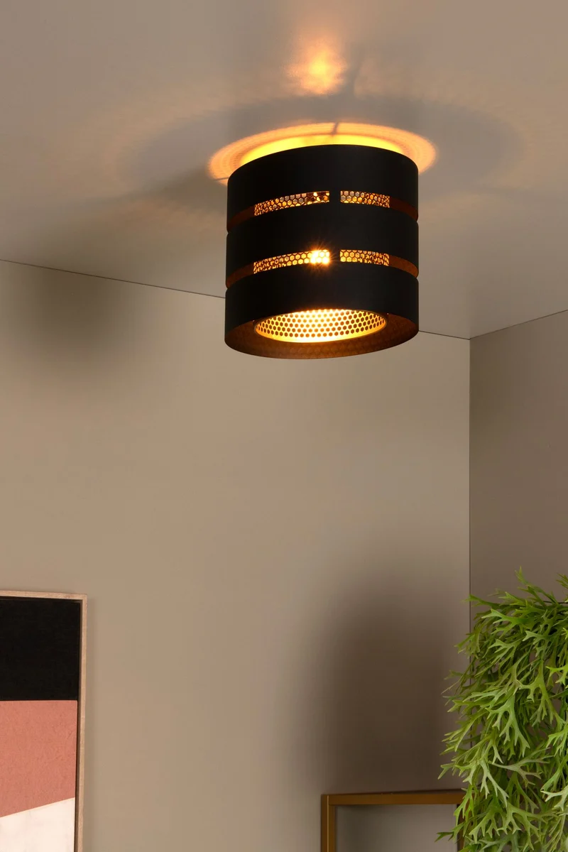 Deckenleuchte Rosas 1-flammig Trommelform Ø26cm Schwarz