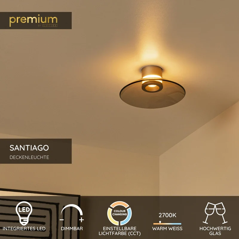 LED-Deckenleuchte Santiago CCT dimmbar Ø 23cm