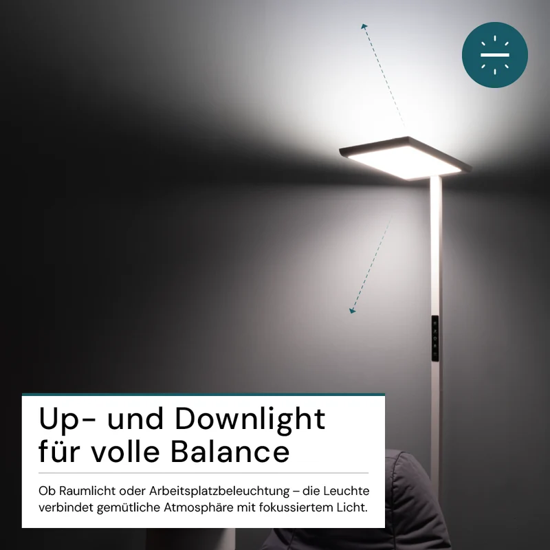 2er Pack LED Büro-Stehleuchte, Up/Down, weiß, 100 W, 7000 lm, 4000 K (neutralweiß), UGR<16, CRI98, dimmbar, RG0, Bridgelux LED, Arbeitsplatzleuchte