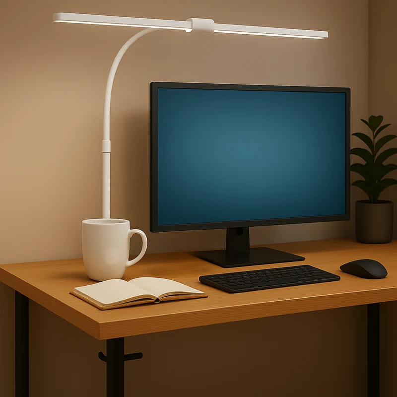LED-Schreibtischlampe, Doppelkopf, in Weiß, dimmbar, 5 Farbtemperaturstufen, 24 W, 800 lm, klemm- und verstellbare Monitorlampe