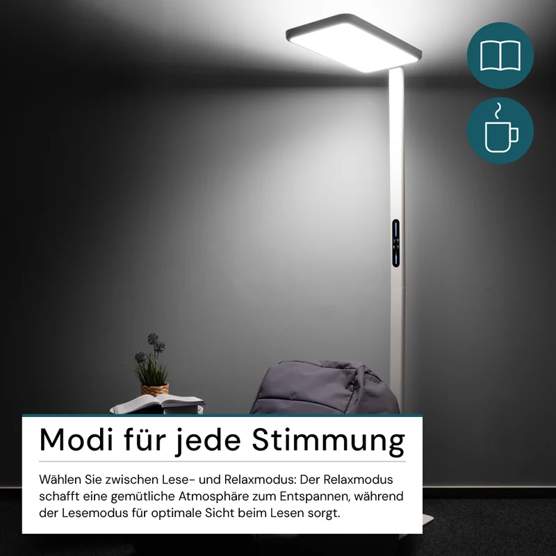 LED Büro-Stehleuchte, Up/Down, in Weiß, 100 W, 7000 lm, 4000 K (neutralweiß), UGR<16, CRI98, dimmbar, RG0, Bridgelux LED, Arbeitsplatzleuchte