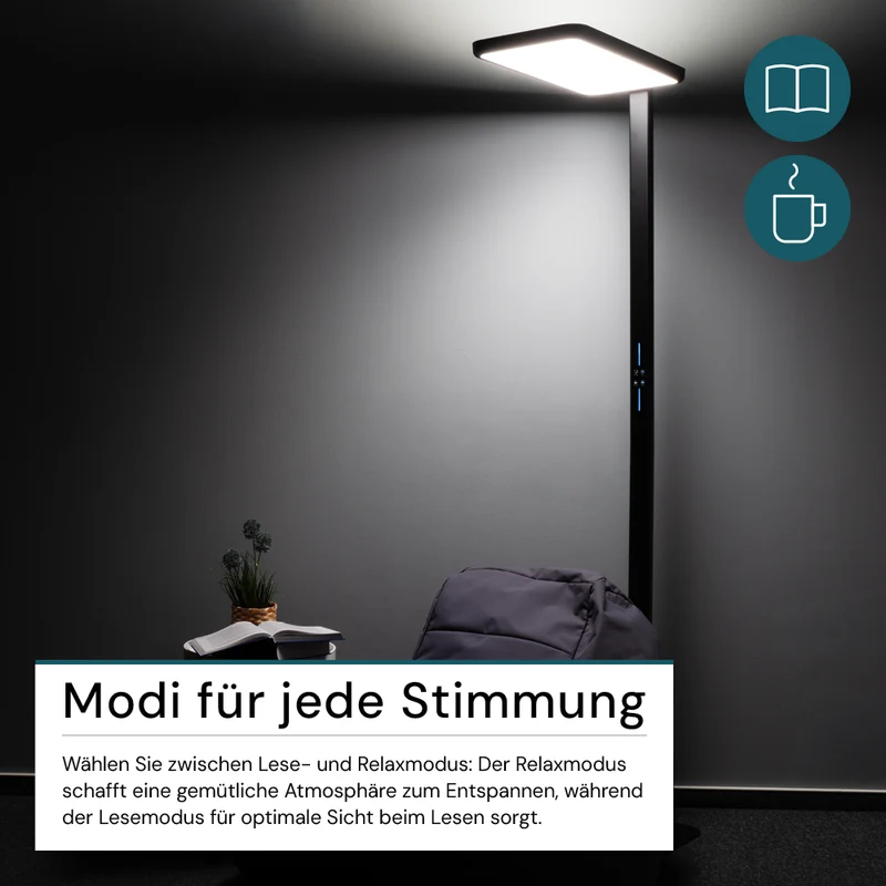 LED Büro-Stehleuchte, Up/Down, in Schwarz, 100 W, 7000 lm, 4000 K (neutralweiß), UGR<16, CRI98, dimmbar, RG0, Bridgelux LED