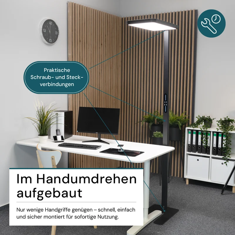 LED Büro-Stehleuchte, Up/Down, in Schwarz, 100 W, 7000 lm, 4000 K (neutralweiß), UGR<16, CRI98, dimmbar, RG0, Bridgelux LED