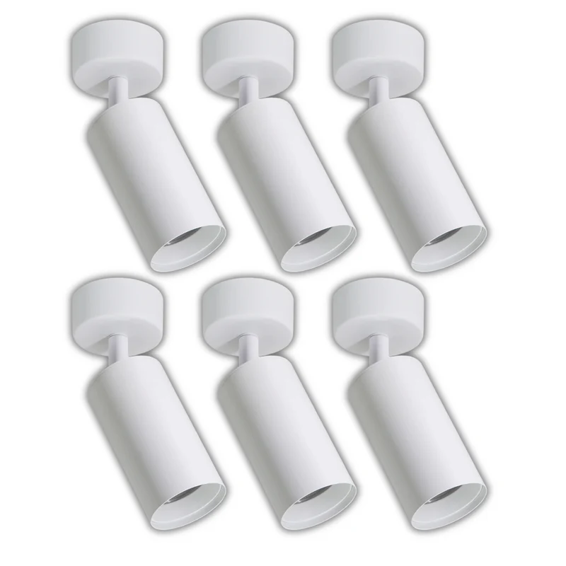 6er Pack Schwenkbarer LED Aufbauspot mit GU10 Fassung, weiß, IP20, Aluminium