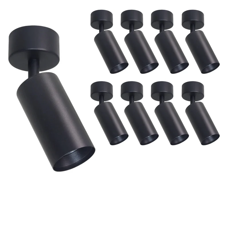 9er Pack Schwenkbarer LED Aufbauspot mit GU10 Fassung, schwarz, IP20, Aluminium