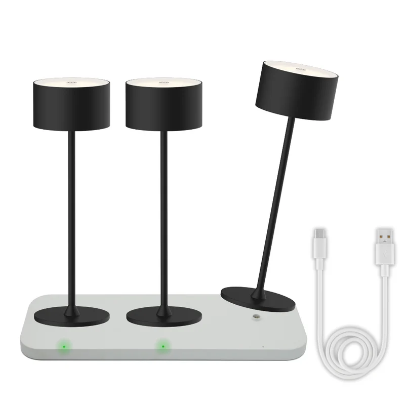 3er Set LED-Tischleuchte mit Akku, inkl Ladestation, Up- & Downlight, Dimm- & CCT-Funktion, schwarz, wiederaufladbar, Innen und Außenbereich, IP44, USB-C