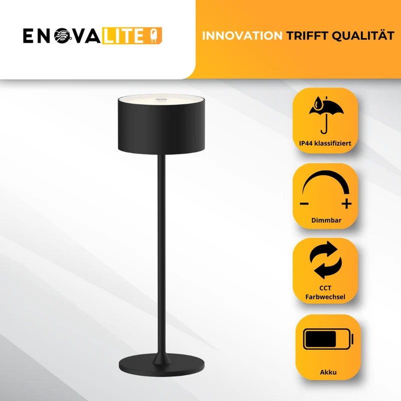 3er Set LED-Tischleuchte mit Akku, inkl Ladestation, Up- & Downlight, Dimm- & CCT-Funktion, schwarz, wiederaufladbar, Innen und Außenbereich, IP44, USB-C