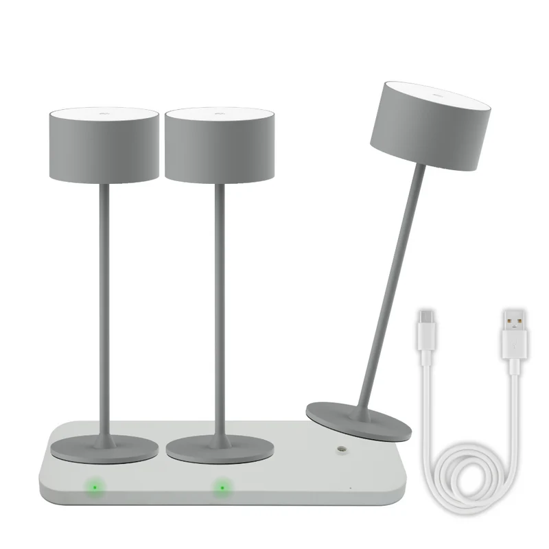 3er Set LED-Tischleuchte mit Akku, inkl Ladestation, Up- & Downlight, Dimm- & CCT-Funktion, grau, wiederaufladbar, Innen und Außenbereich, IP44, USB-C