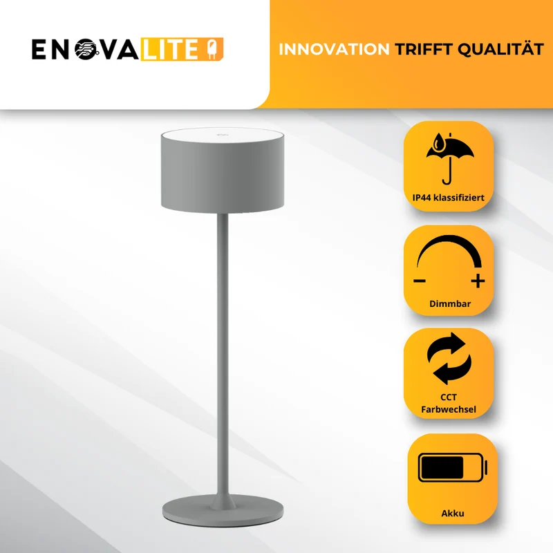 3er Set LED-Tischleuchte mit Akku, inkl Ladestation, Up- & Downlight, Dimm- & CCT-Funktion, grau, wiederaufladbar, Innen und Außenbereich, IP44, USB-C