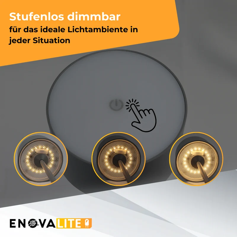 3er Set LED-Tischleuchte mit Akku, inkl Ladestation, Up- & Downlight, Dimm- & CCT-Funktion, grau, wiederaufladbar, Innen und Außenbereich, IP44, USB-C