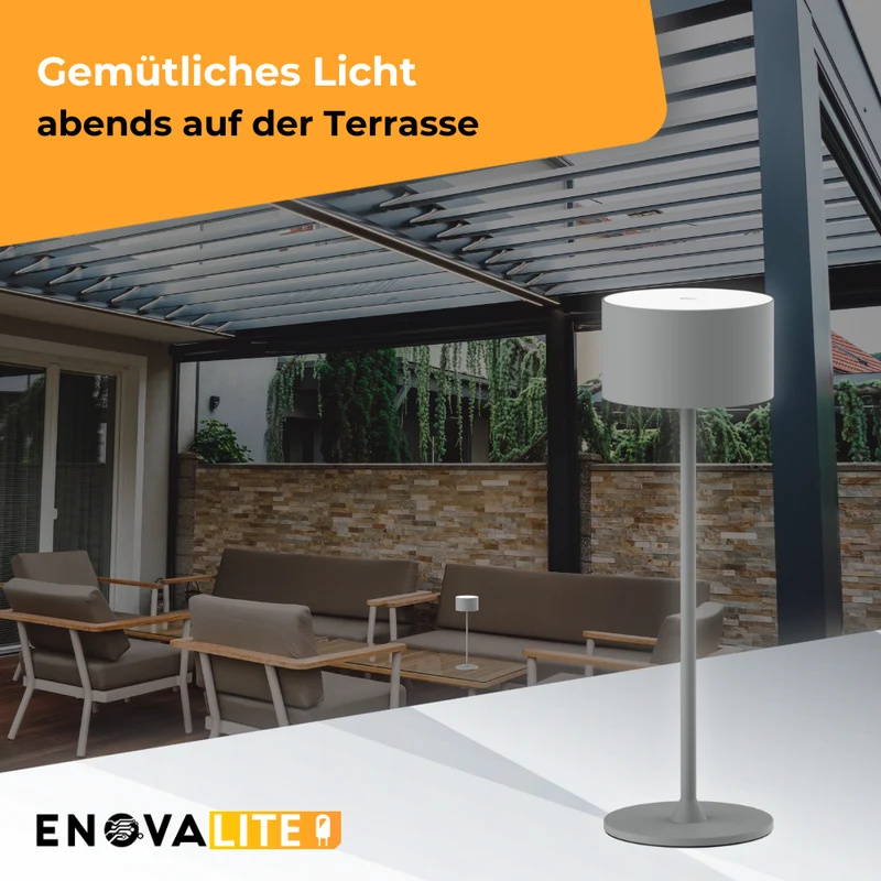 3er Set LED-Tischleuchte mit Akku, inkl Ladestation, Up- & Downlight, Dimm- & CCT-Funktion, grau, wiederaufladbar, Innen und Außenbereich, IP44, USB-C