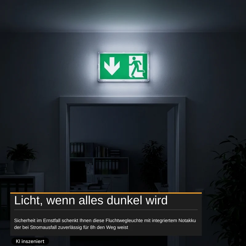 LED-Fluchtwegleuchte mit 8h Notstromakku, TEST-Funktion, Dauer- & Notbetrieb, IP65
