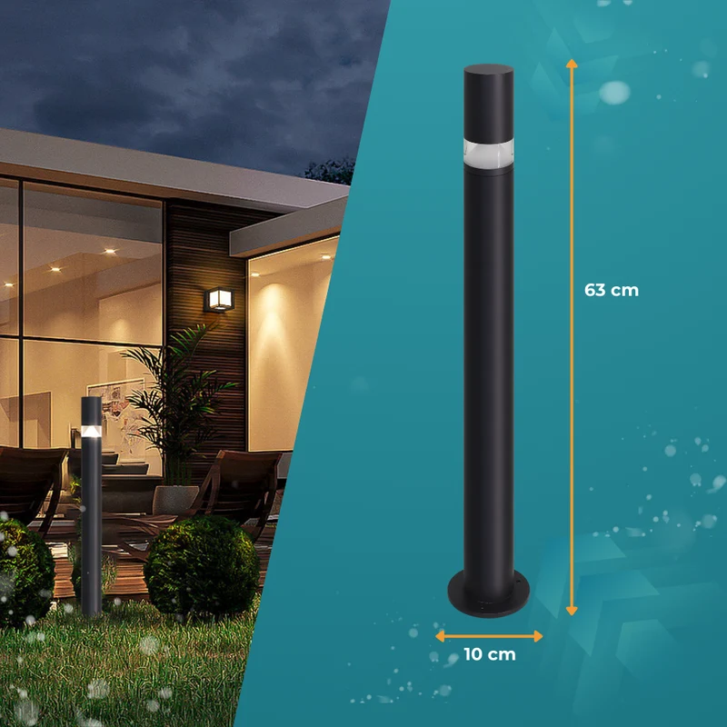 4er-Pack Wegeleuchte mit 360° Lichtkegel, schwarz, GU10 Fassung, IP44, Aluminium, mit Erdspieß, Höhe 63 cm