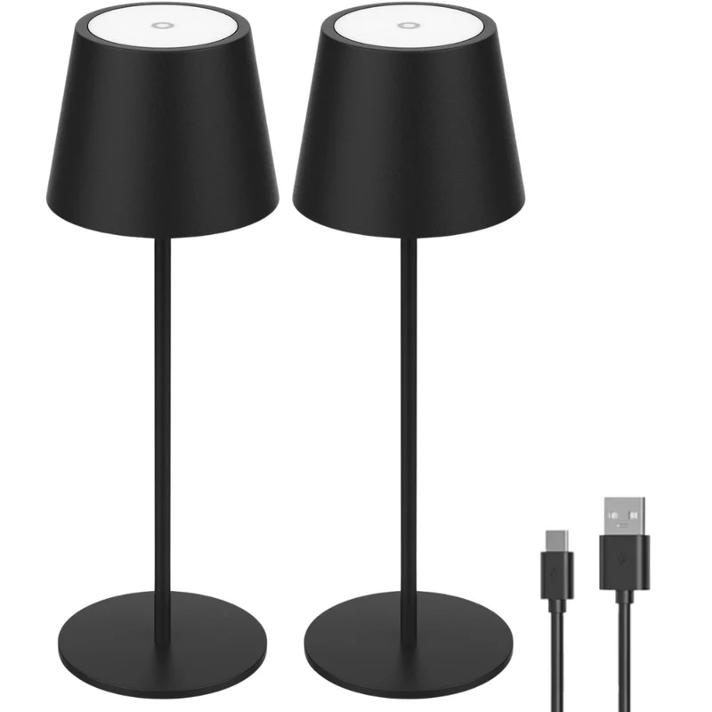 2er Set LED-Tischleuchte mit Akku, Dimm- & CCT-Funktion, wiederaufladbar, IP44, USB-C, schwarz