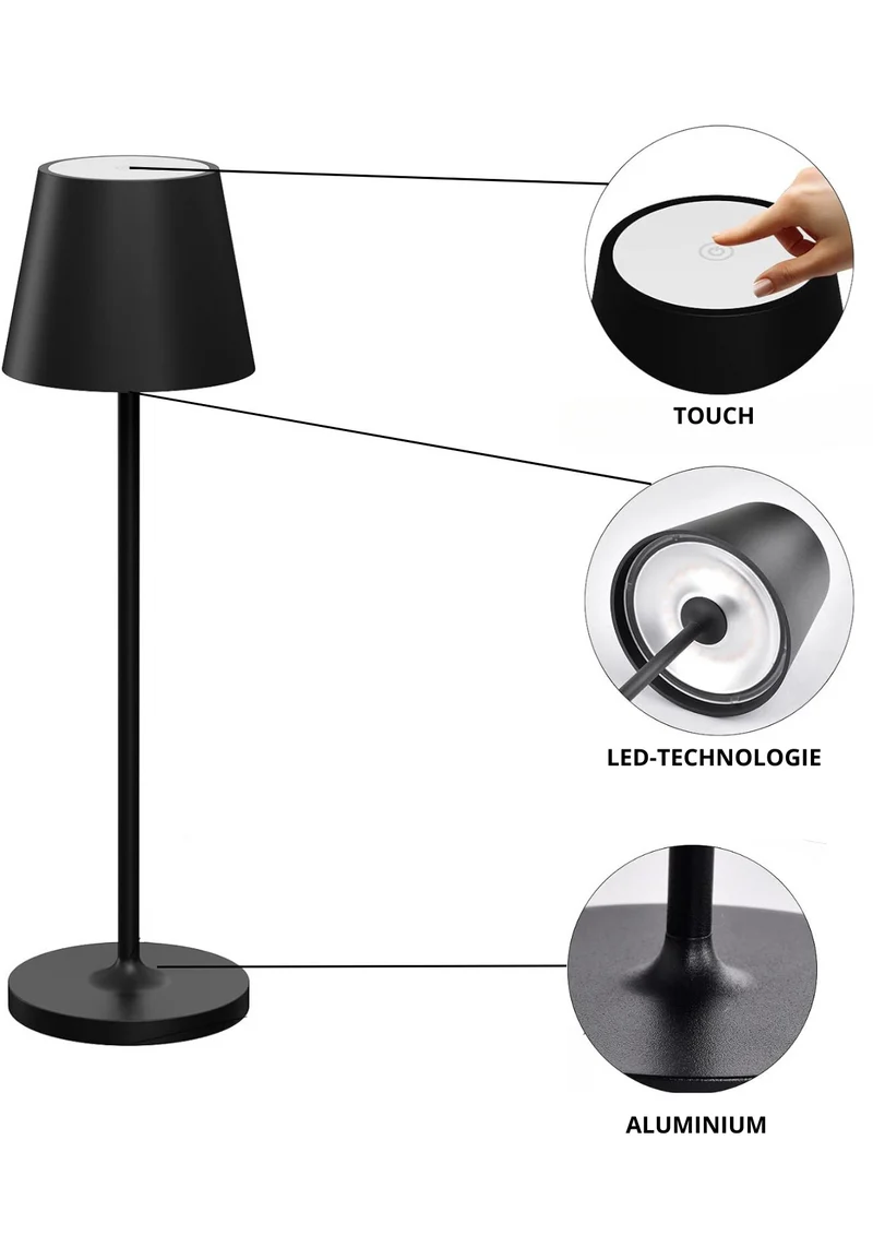 2er Set LED-Tischleuchte mit Akku, Dimm- & CCT-Funktion, wiederaufladbar, IP44, USB-C, schwarz