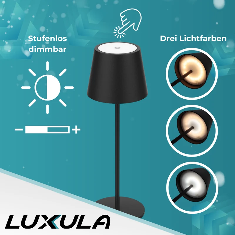 2er Set LED-Tischleuchte mit Akku, Dimm- & CCT-Funktion, wiederaufladbar, IP44, USB-C, schwarz
