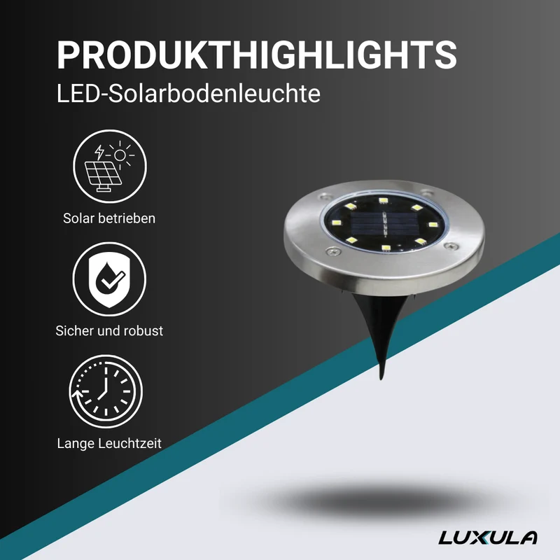 6er-Pack Solar Bodenleuchte, 6 Stunden Leuchtdauer, 4000 K (neutralweiß), IP44, Edelstahl