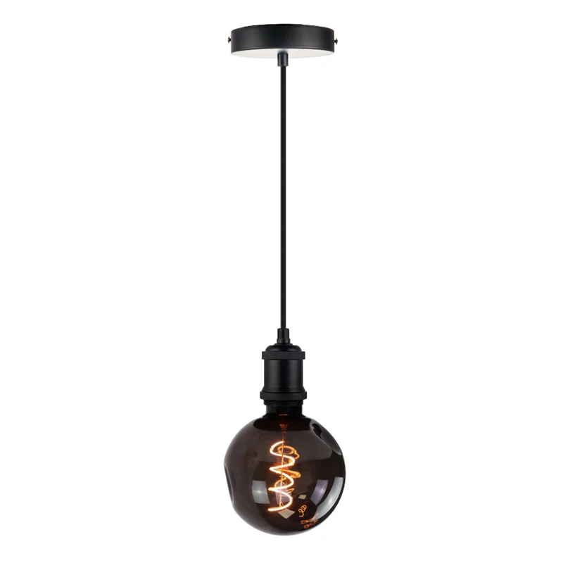 LED Filament Leuchtmittel CALDERA Smoke, inkl schwarzer E27-Fassung mit Textilkabel, 4W, 40lm, 1800K, dimmbar
