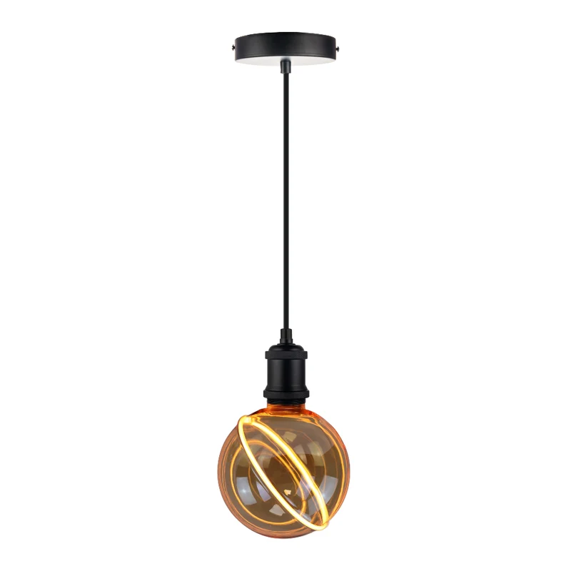 LED Filament Leuchtmittel NEPTUN Globe, inkl schwarzer E27-Fassung mit Textilkabel, 4W, 200lm, 1800K, dimmbar