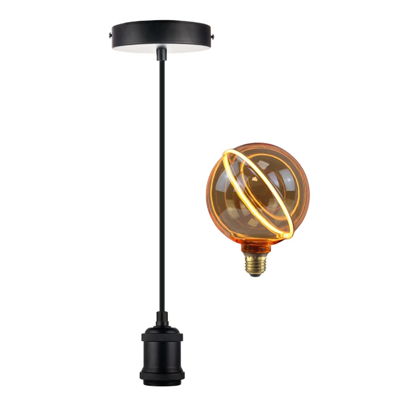 LED Filament Leuchtmittel NEPTUN Globe, inkl schwarzer E27-Fassung mit Textilkabel, 4W, 200lm, 1800K, dimmbar