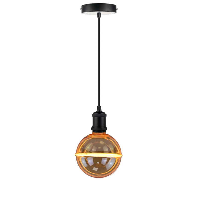 LED Filament Leuchtmittel JUPITER Globe, inkl schwarzer E27-Fassung mit Textilkabel, 4W, 200lm, 1800K, dimmbar