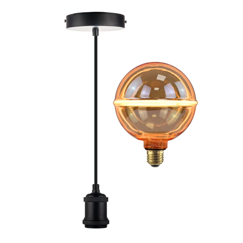 LED Filament Leuchtmittel JUPITER Globe, inkl schwarzer E27-Fassung mit Textilkabel, 4W, 200lm, 1800K, dimmbar