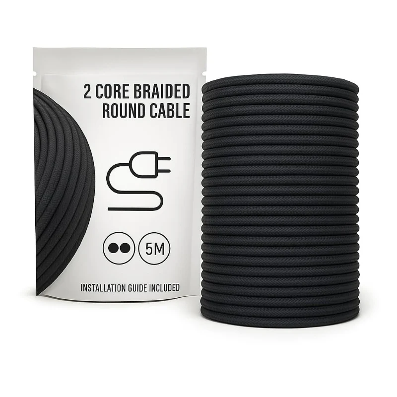 Ledsone Textilkabel 2-adrig Rund Schwarz Stromkabel ~2661