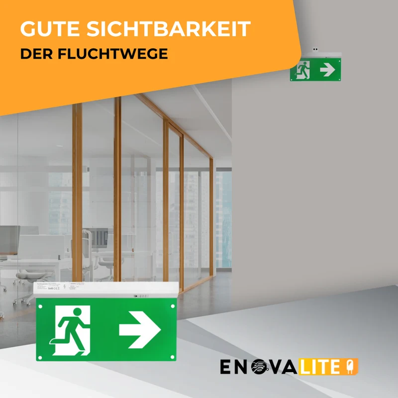 LED-Fluchtwegleuchte mit 8h Notstromakku, TEST-Funktion, Dauer- & Notbetrieb, IP65