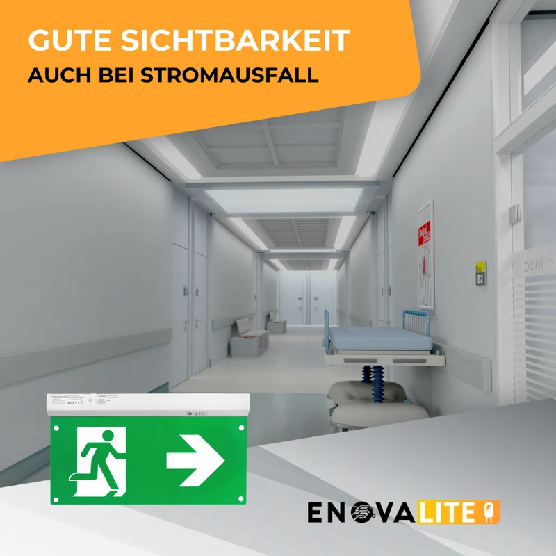 LED-Fluchtwegleuchte mit 8h Notstromakku, TEST-Funktion, Dauer- & Notbetrieb, IP65