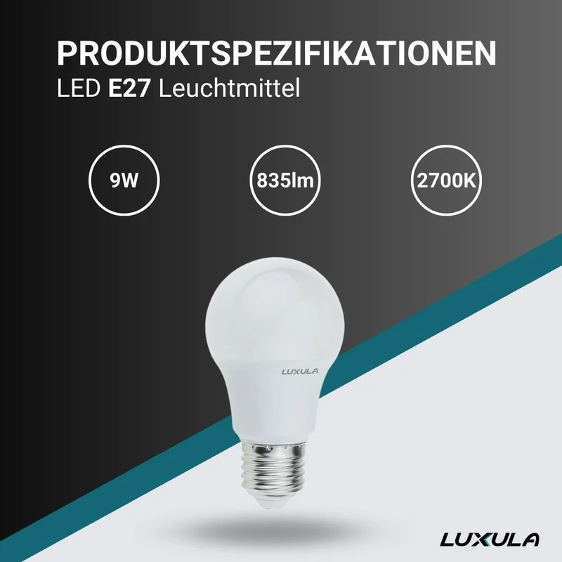 10er Pack LED Leuchtmittel E27, A60, 9W, 835lm, 2700K warmweiß