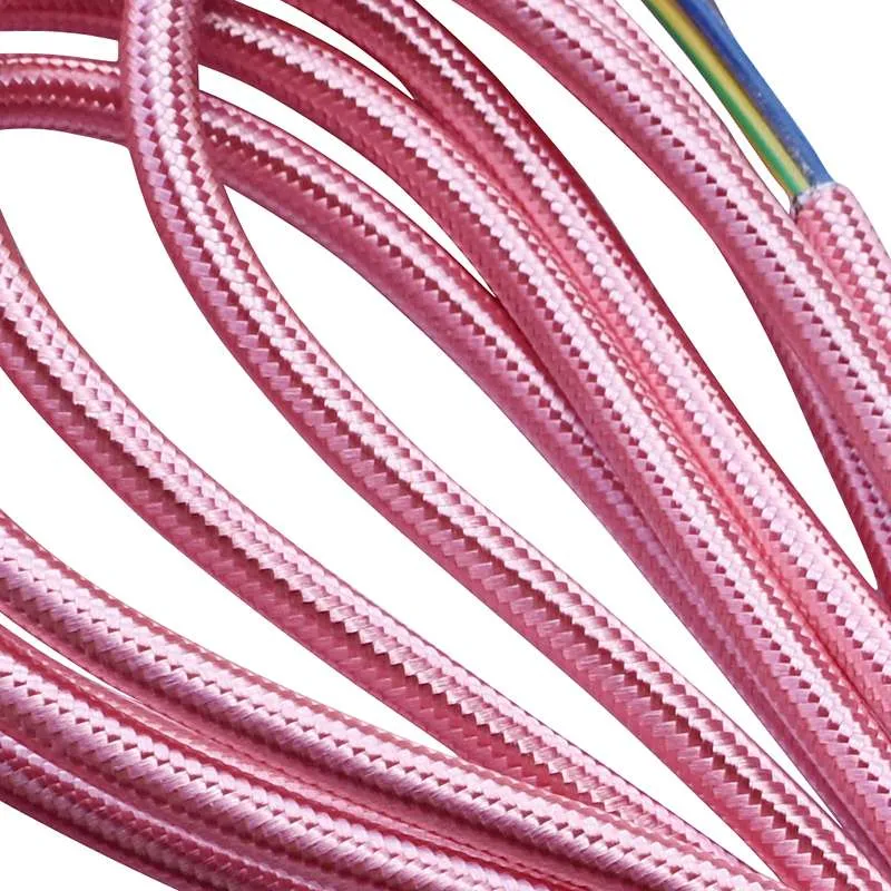 Textiles 3-adriges Lampenkabel rund glänzend rosa-2774