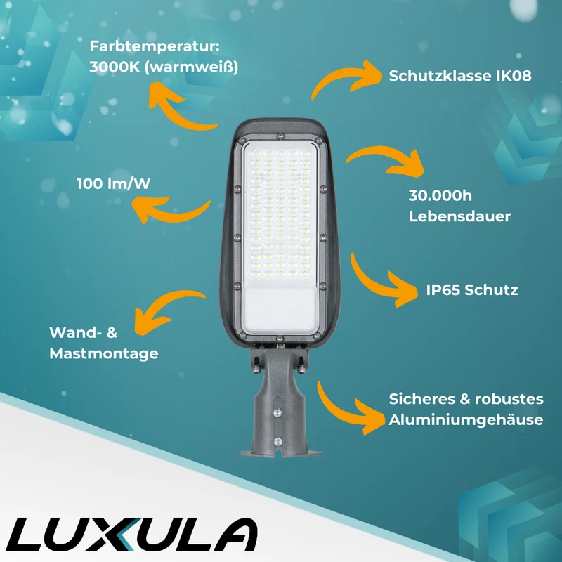 10er Pack LED Straßenleuchte, 150 W, 3000 K (warmweiß), 15000 lm, grau, IP65, Wand- und Mastmontage