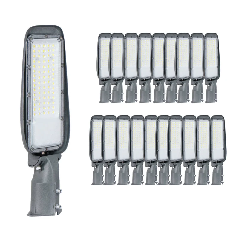 20er Pack LED Straßenleuchte, 50 W, 3000 K (warmweiß), 5000 lm, grau, IP65, Wand- und Mastmontage