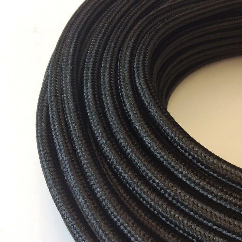 Vintage Textilkabel 3 Adriges Rundes schwarz Flex kabel~1126