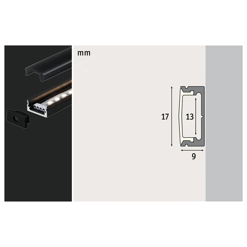 LED Strip Profil Base Schwarzer Diffusor 1m Schwarz