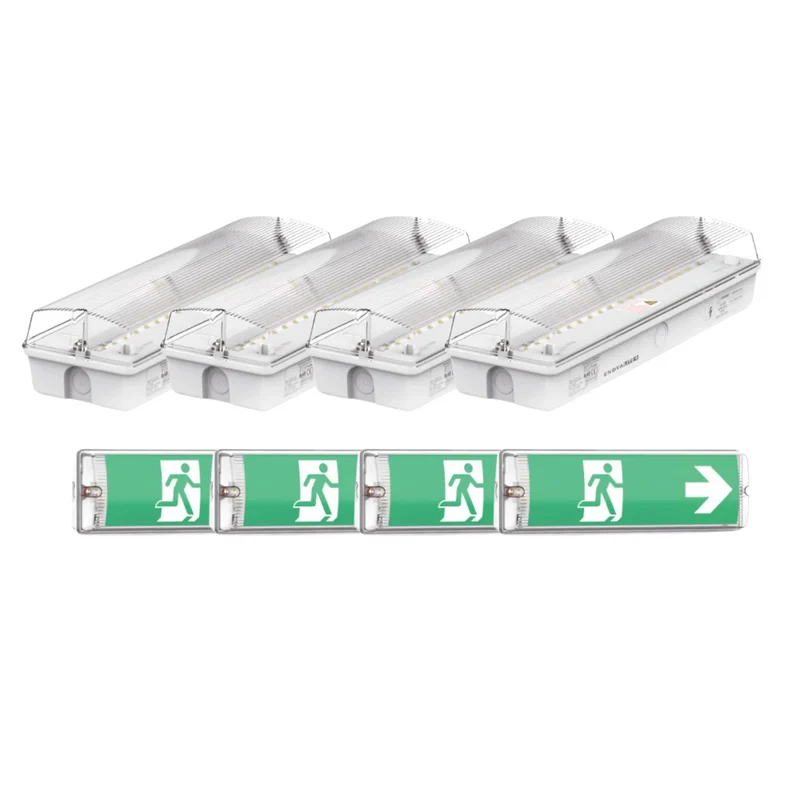 4er Pack LED-Fluchtwegleuchte mit Notstromakku 3h, TEST-Funktion, Dauer- & Notbetrieb, IP65
