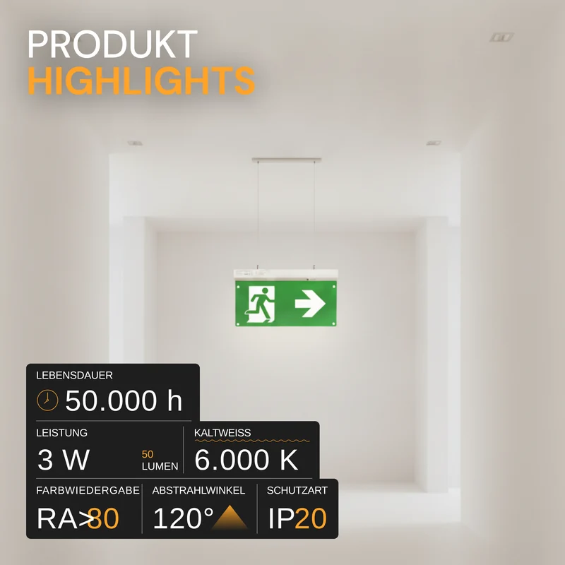 4er Pack LED-Fluchtwegleuchte 4in1 mit Notstromakku 3h, TEST-Funktion, Dauer- & Notbetrieb