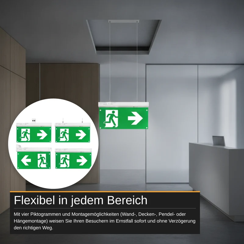 4er Pack LED-Fluchtwegleuchte 4in1 mit Notstromakku 3h, TEST-Funktion, Dauer- & Notbetrieb