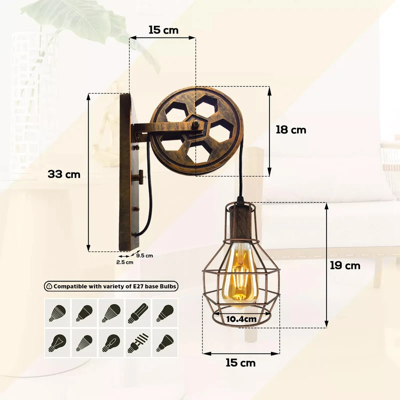 Wandlampe wohnzimmer vintage Wheel pulley lamp antique~2727