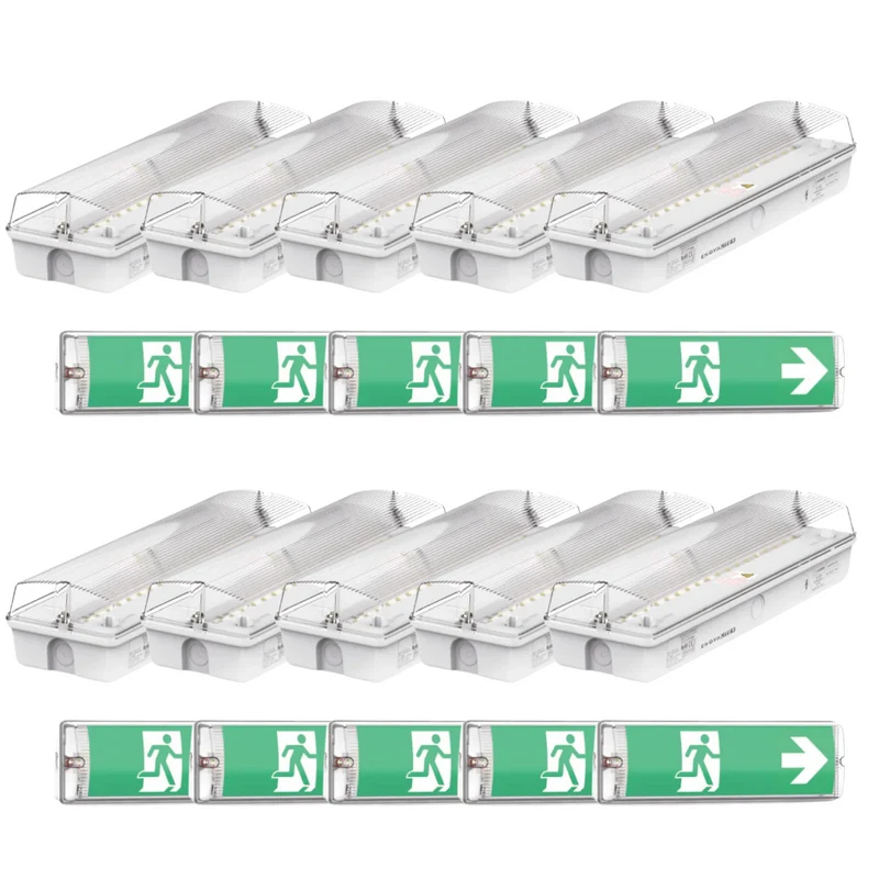 10er Pack LED-Fluchtwegleuchte mit Notstromakku 3h, TEST-Funktion, Dauer- & Notbetrieb, IP65
