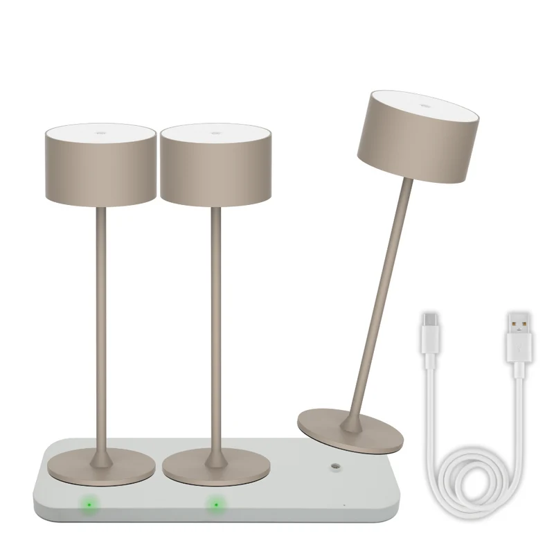 3er Set LED-Tischleuchte mit Akku, inkl Ladestation, Up- & Downlight, Dimm- & CCT-Funktion, sandfarben, wiederaufladbar, Innen und Außenbereich, IP44, USB-C