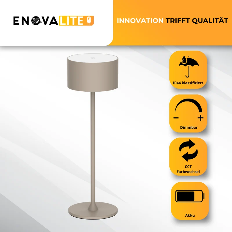 3er Set LED-Tischleuchte mit Akku, inkl Ladestation, Up- & Downlight, Dimm- & CCT-Funktion, sandfarben, wiederaufladbar, Innen und Außenbereich, IP44, USB-C