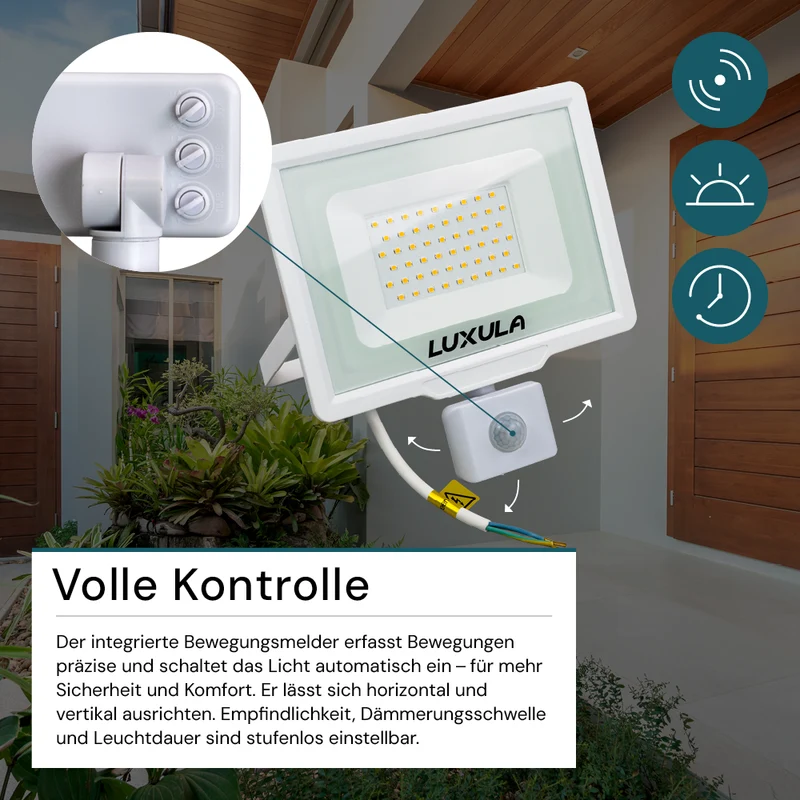 2er Pack LED-Fluter mit Bewegungsmelder, 50 W, 4000 K (neutralweiß), 5000 lm, weiß, IP65