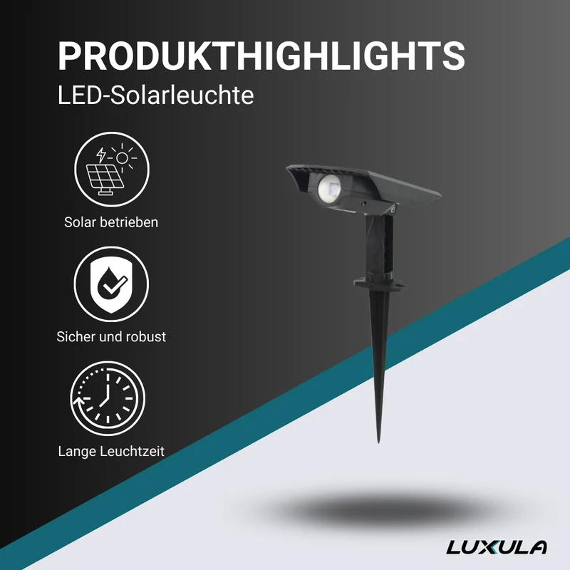 6er-Pack Solar Gartenstrahler, mit verstellbarem Lichtwinkel, 8 Stunden Leuchtdauer, 4000 K (neutralweiß), IP54, Gartenspot