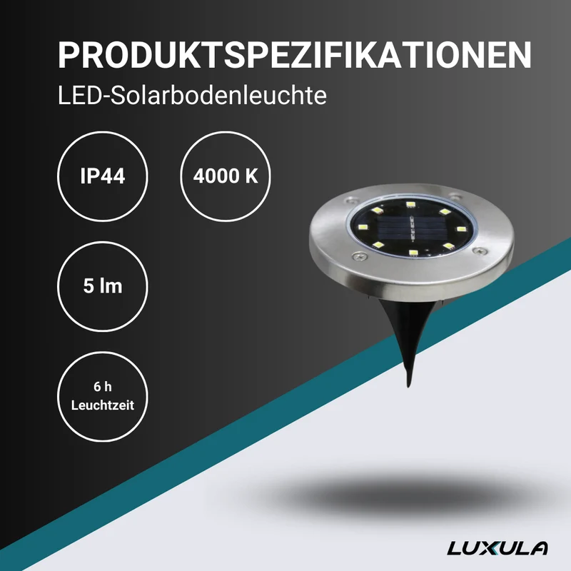2er-Pack Solar Bodenleuchte, 6 Stunden Leuchtdauer, 4000 K (neutralweiß), IP44, Edelstahl
