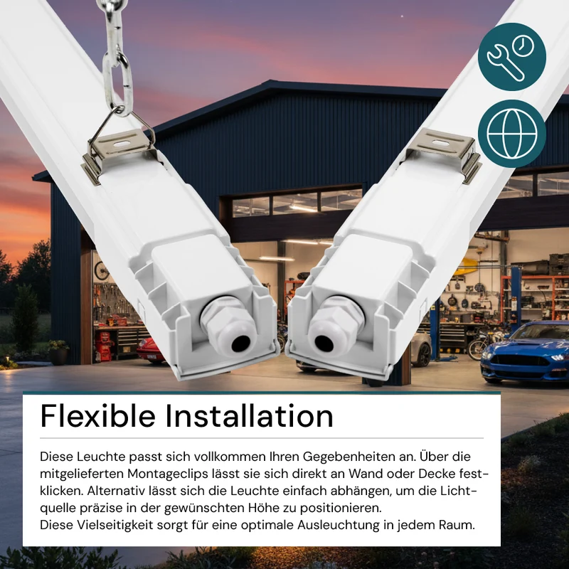 5er Pack LED Feuchtraumleuchte, 120 cm, 32 W, 3616 lm, 4000 K (neutralweiß), IP66, durchschleifbar, Fast Connector