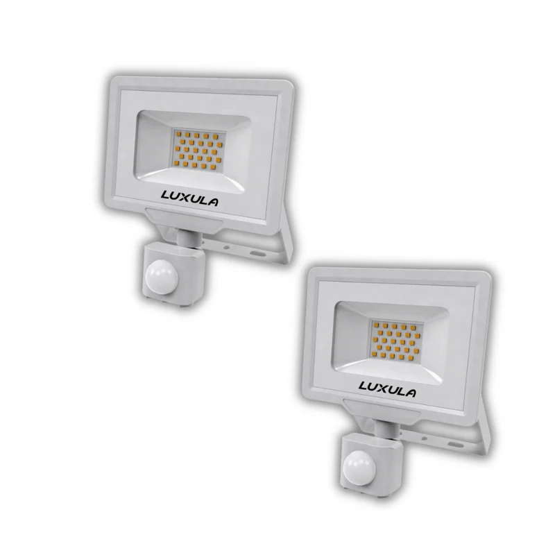 2er Pack LED-Fluter mit Bewegungsmelder, 20 W, 4000 K (neutralweiß), 2000 lm, weiß, IP65