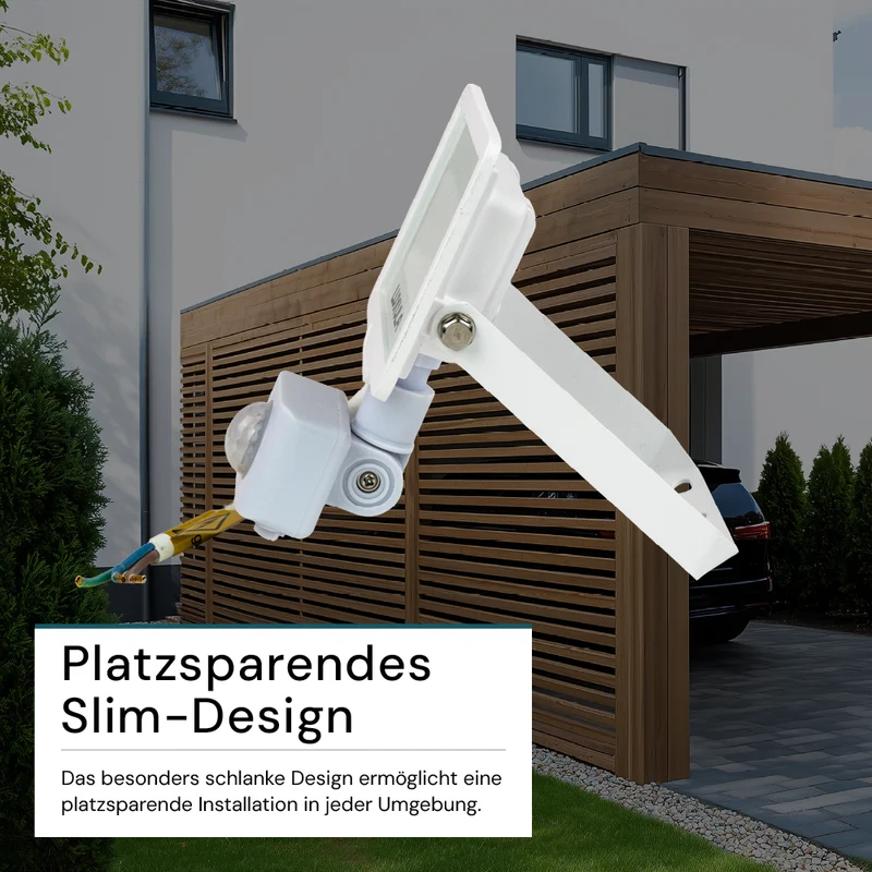 2er Pack LED-Fluter mit Bewegungsmelder, 10 W, 4000 K (neutralweiß), 1000 lm, weiß, IP65